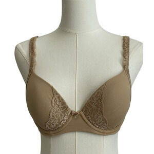 Soma Bra 34B Embraceable Full Coverage Lace Trim Underwire Rhinestone Bow